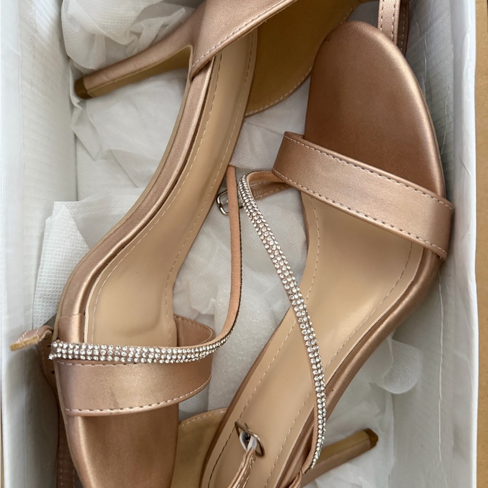 Elegant Champagne Strappy Heels with Rhinestone Accent
